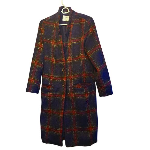 Old Navy Wool blend plaid trench coat - Picture 1 of 6
